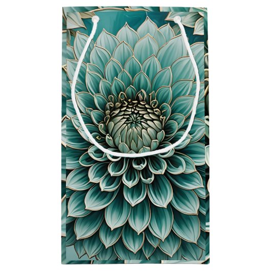Dahlia Flower in Blauwgroen Aqua Blue digitale kun Klein Cadeauzakje (Achterkant)