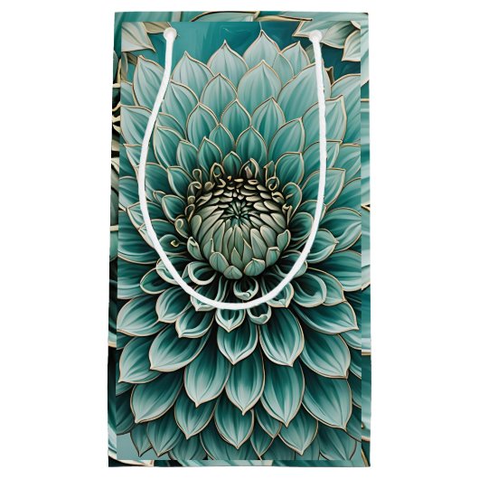 Dahlia Flower in Blauwgroen Aqua Blue digitale kun Klein Cadeauzakje (Voorkant)