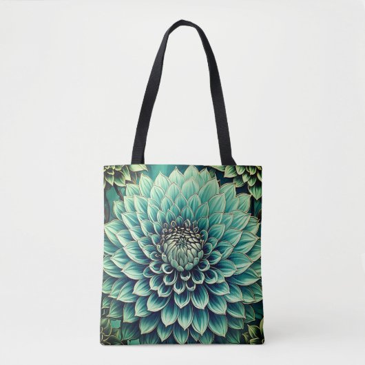 Dahlia Flower in Blauwgroen Aqua Blue digitale kun Tote Bag (Voorkant)