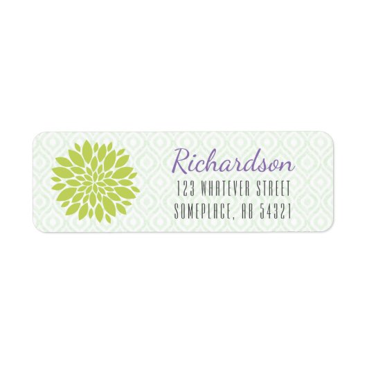 Dahlia Flower Lime Green Ikat Background Modern Etiket (Voorkant)