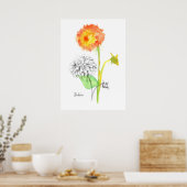 Dahlia Flower Plant Botanical Drawing Floriography Poster (Keuken)