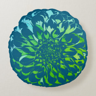 Dahlia flower teal pillow  rond kussen