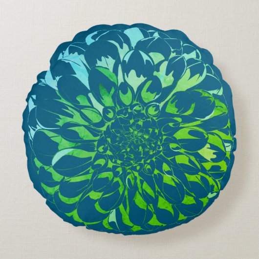Dahlia flower teal pillow  rond kussen (Voorkant)