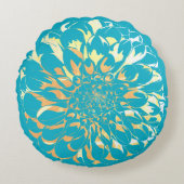 Dahlia flower two-sided turquoise pillow  rond kussen (Voorkant)