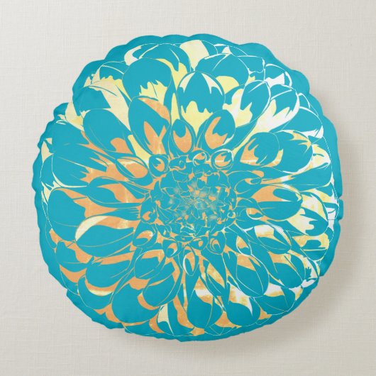 Dahlia flower two-sided turquoise pillow  rond kussen (Voorkant)