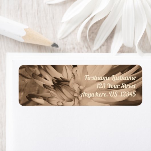 Dahlia Flower Up in Sepia Address Etiket (Insitu)