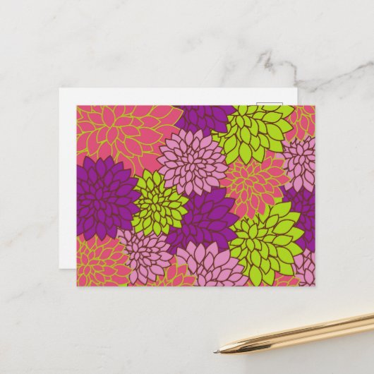 Dahlia Flowers, Colorful Flowers, Floral Pattern Briefkaart (Voorkant / Achterkant in situ)