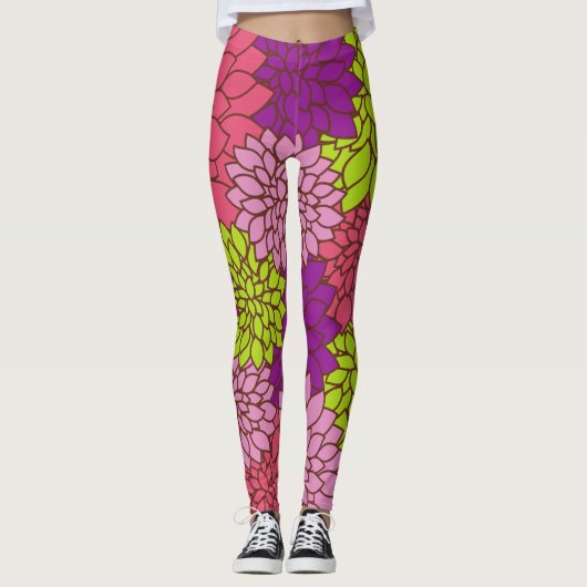 Dahlia Flowers, Colorful Flowers, Floral Pattern Leggings (Voorkant)