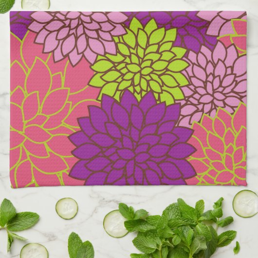 Dahlia Flowers, Colorful Flowers, Floral Pattern Theedoek (Gevouwen)