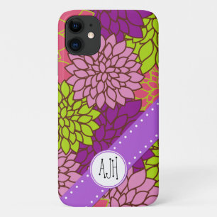 Dahlia Flowers, Colorful Flowers, Monogram iPhone 11 Hoesje