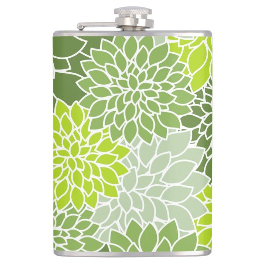 Dahlia Flowers, Flowers Pattern, Green Dahlia Heupfles (Voorkant)