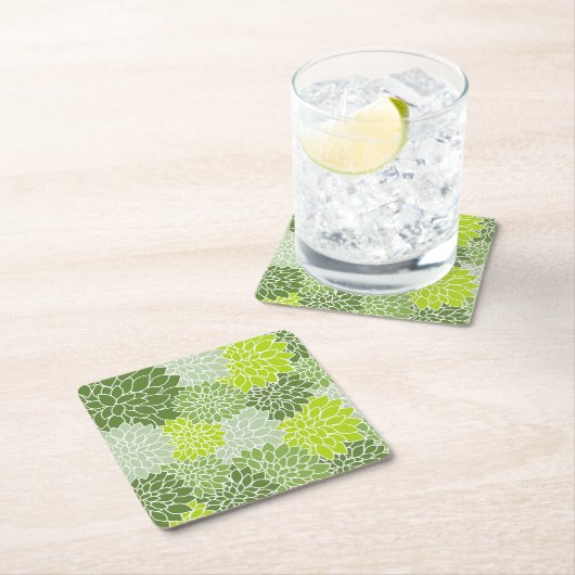 Dahlia Flowers, Flowers Pattern, Green Dahlia Kartonnen Onderzetters (Insitu)