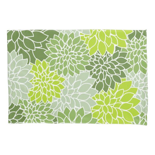 Dahlia Flowers, Flowers Pattern, Green Dahlia Kussensloop (Voorkant)