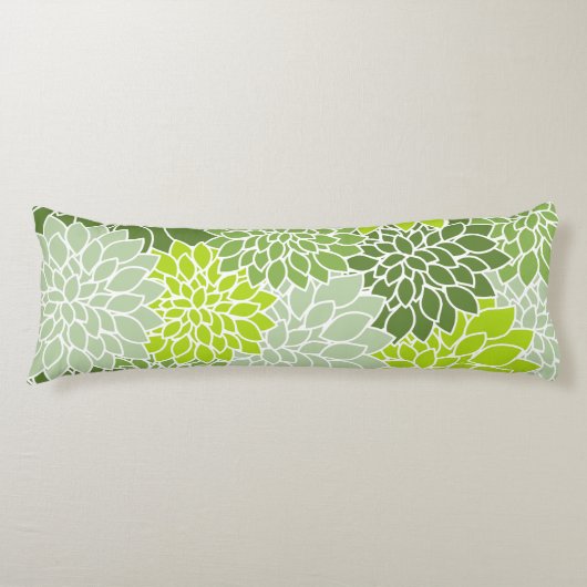 Dahlia Flowers, Flowers Pattern, Green Dahlia Lichaamskussen (Voorkant)