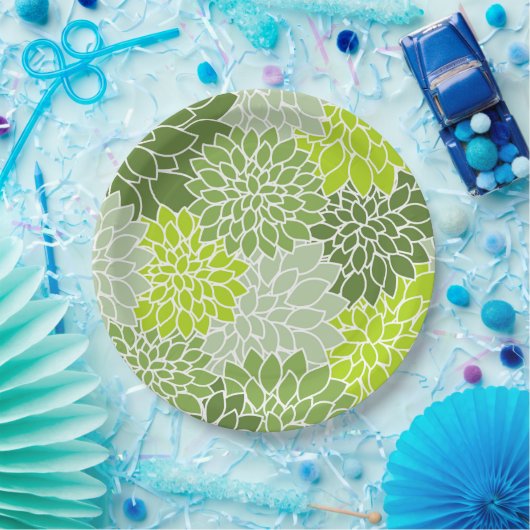 Dahlia Flowers, Flowers Pattern, Green Dahlia Papieren Bordje (Feest)