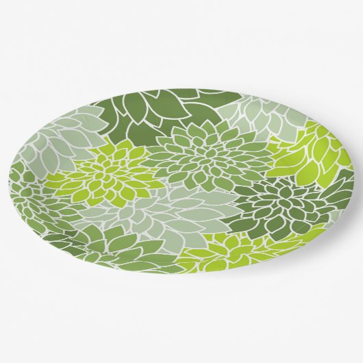 Dahlia Flowers, Flowers Pattern, Green Dahlia Papieren Bordje (Gekanteld)