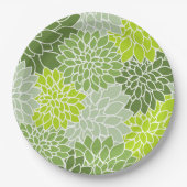 Dahlia Flowers, Flowers Pattern, Green Dahlia Papieren Bordje (Voorkant)
