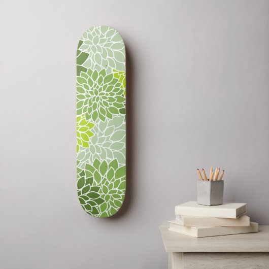 Dahlia Flowers, Flowers Pattern, Green Dahlia Persoonlijk Skateboard (Muurkunst)