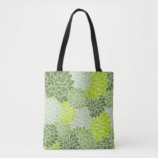 Dahlia Flowers, Flowers Pattern, Green Dahlia Tote Bag (Voorkant)