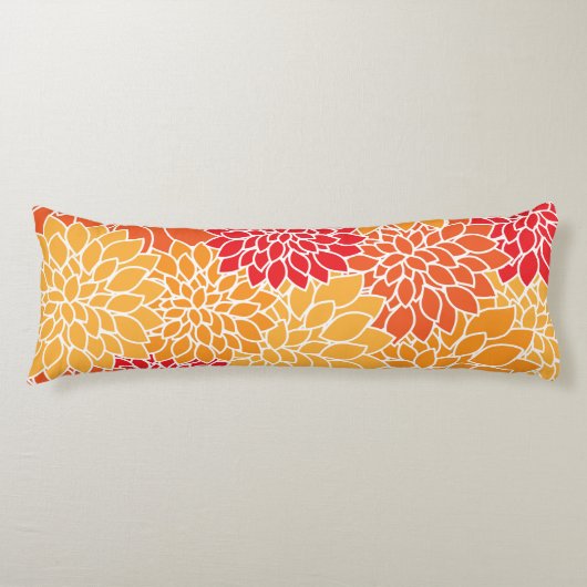 Dahlia Flowers, Flowers Pattern, Oranje Dahlia Lichaamskussen (Voorkant)