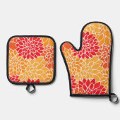 Dahlia Flowers, Flowers Pattern, Oranje Dahlia Ovenwant & Pannenlap Set (Voorkant)