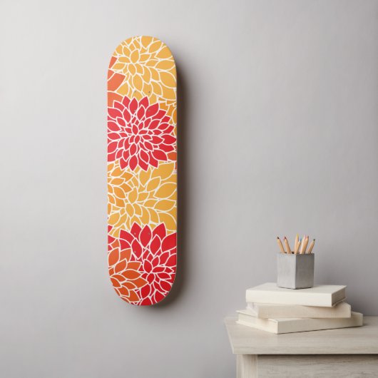 Dahlia Flowers, Flowers Pattern, Oranje Dahlia Persoonlijk Skateboard (Muurkunst)