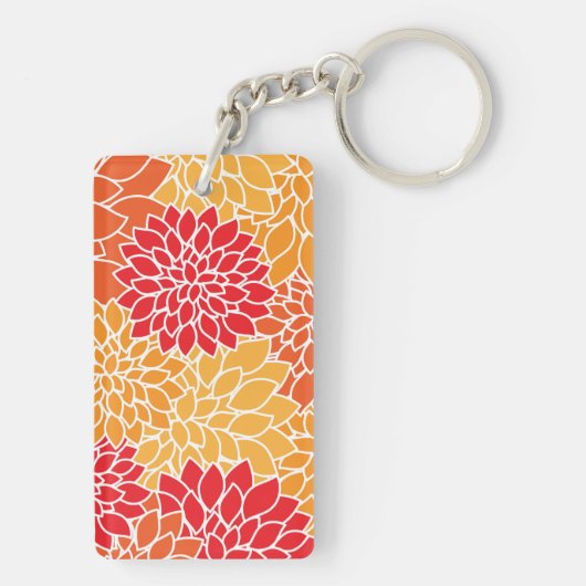 Dahlia Flowers, Flowers Pattern, Oranje Dahlia Sleutelhanger (achterkant)