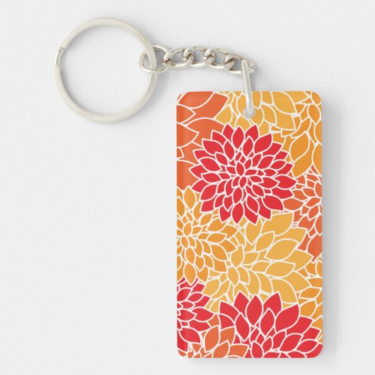 Dahlia Flowers, Flowers Pattern, Oranje Dahlia Sleutelhanger (Voorkant)