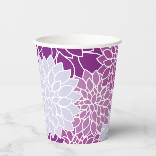 Dahlia Flowers, Flowers Pattern, Paarse Dahlia Papieren Bekers (Voorkant)