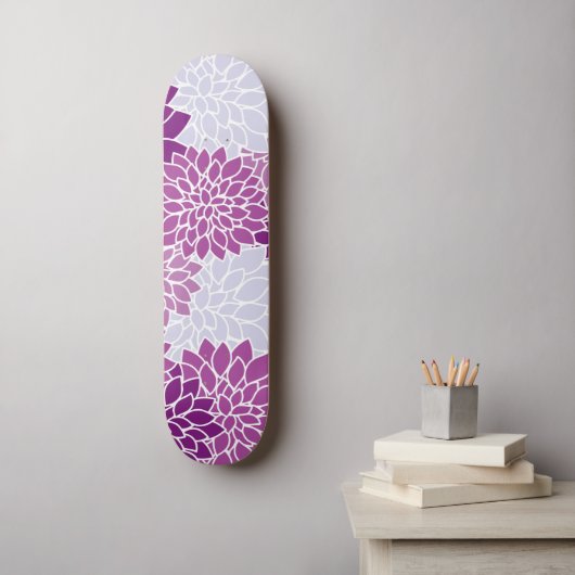 Dahlia Flowers, Flowers Pattern, Paarse Dahlia Persoonlijk Skateboard (Muurkunst)