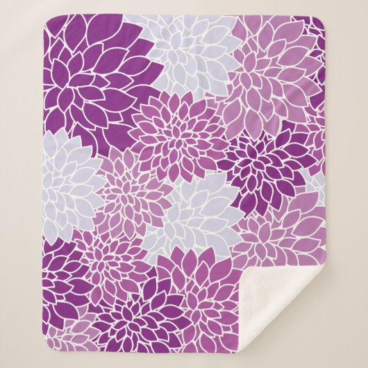 Dahlia Flowers, Flowers Pattern, Paarse Dahlia Sherpa Deken (Voorkant)