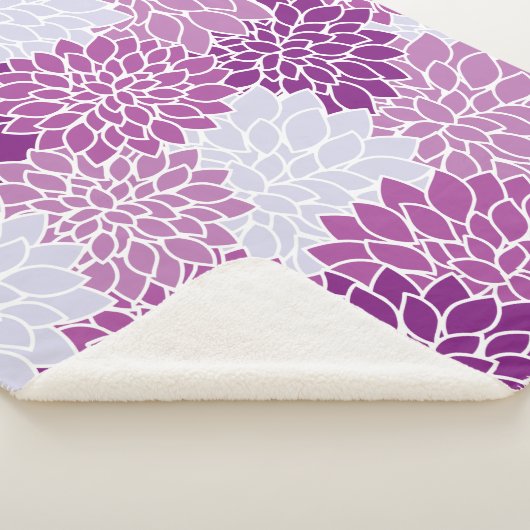Dahlia Flowers, Flowers Pattern, Paarse Dahlia Sherpa Deken (3/4)