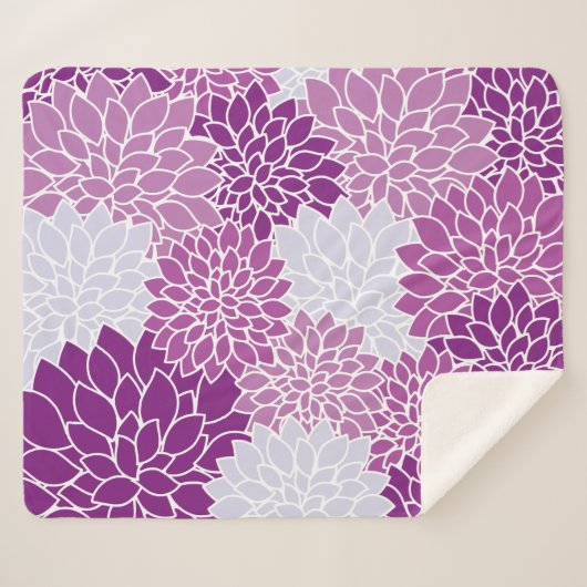 Dahlia Flowers, Flowers Pattern, Paarse Dahlia Sherpa Deken (Voorkant (horizontaal))