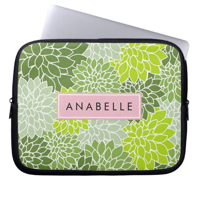 Dahlia Flowers, Groene Dahlia, Jouw naam Laptop Sleeve (Voorkant)