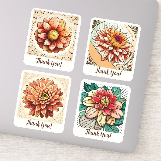 Dahlia Flowers Groovy Retro gepersonaliseerd Sticker (Detail)