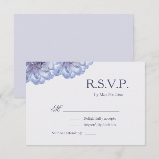Dahlia Flowers Lila Blue Elegant Wedding RSVP Kaart (Voorkant / Achterkant)