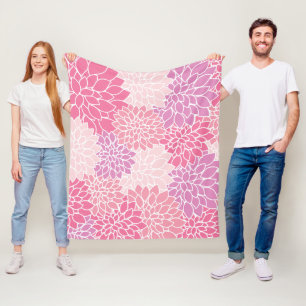 Dahlia Flowers, patroon van bloemen, roze Dahlia Fleece Deken