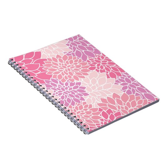 Dahlia Flowers, patroon van bloemen, roze Dahlia Notitieboek (Rechterzijde)