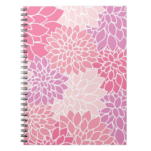 Dahlia Flowers, patroon van bloemen, roze Dahlia Notitieboek (Voorkant)