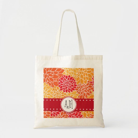 Dahlia Flowers, Sinaasappel Dahlia, Monogram Tote Bag (Voorkant)