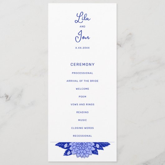 Dahlia gepersonaliseerd huwelijksprogramma programmakaart (Voorkant)