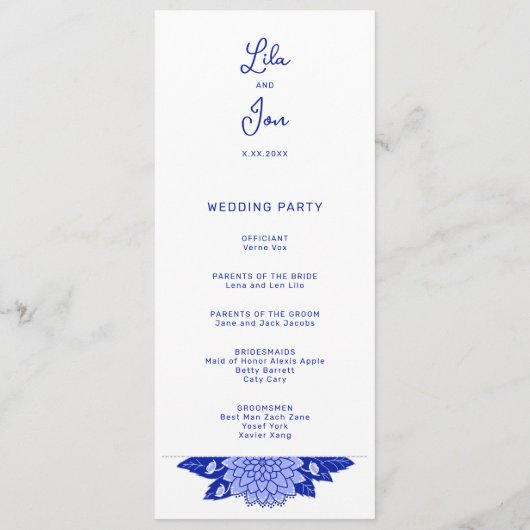 Dahlia gepersonaliseerd huwelijksprogramma programmakaart (Achterkant)