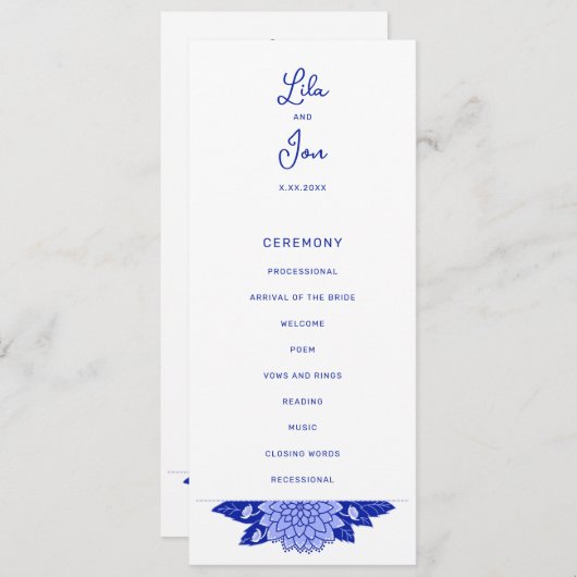 Dahlia gepersonaliseerd huwelijksprogramma programmakaart (Voorkant / Achterkant)