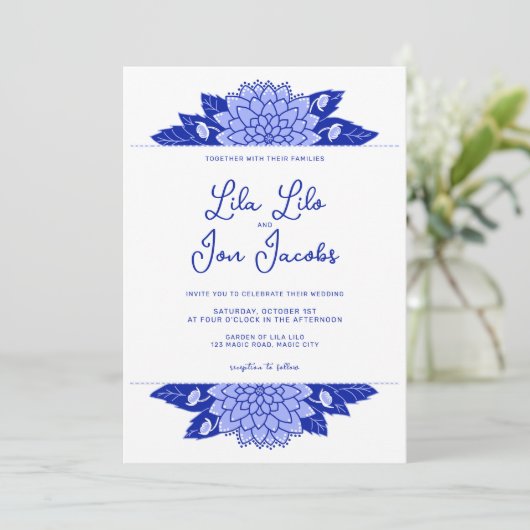 Dahlia gepersonaliseerde bruiloft uitnodiging (Staand voorkant)