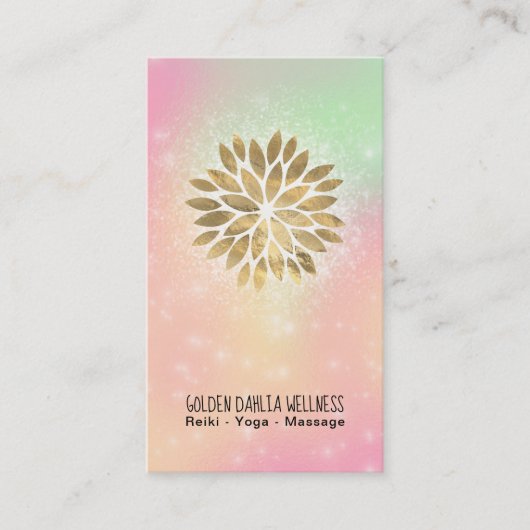 *~* Dahlia Gold Pastel Peach Green Yellow AP2 Visitekaartje (Voorkant)