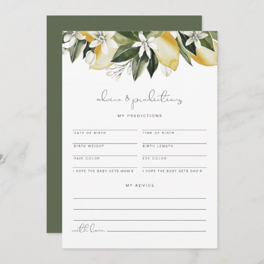 DAHLIA Lemon Baby Advice and Predictions Kaart (Voorkant / Achterkant)