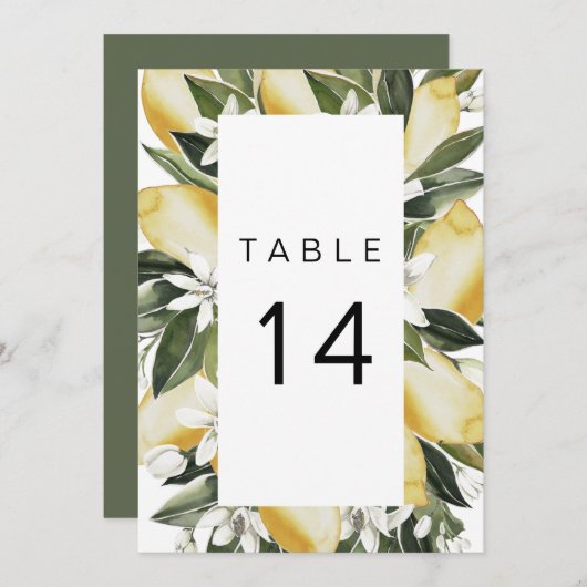 DAHLIA Lemon Citrus Garden Fruit Table Number Kaart (Voorkant / Achterkant)