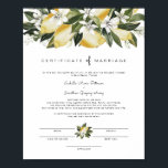 Dahlia - Lemon Citrus Garden Marriage Certificate Poster<br><div class="desc">Dit huwelijksattest bevat citruscitrusvruchten van de waterverf en een flessenlettertype. Bewerk eenvoudig alle formuleringen en wijzig lettertypen om de ceremonie en de stijl van het stel aan te passen. Voor de beste kwaliteit,  ben zeker om steendocument te gebruiken zodat slaan de handtekeningen niet.</div>