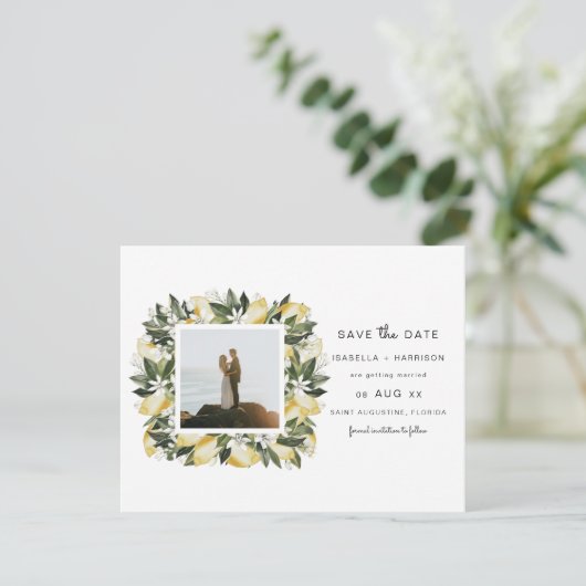 Dahlia - Lemon Citrus Photo Garden Bewaar de datum Kaart (Staand voorkant)