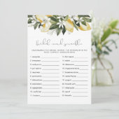 DAHLIA Lemon Vrijgezellenfeest Word Scramble Game Kaart (Staand voorkant)